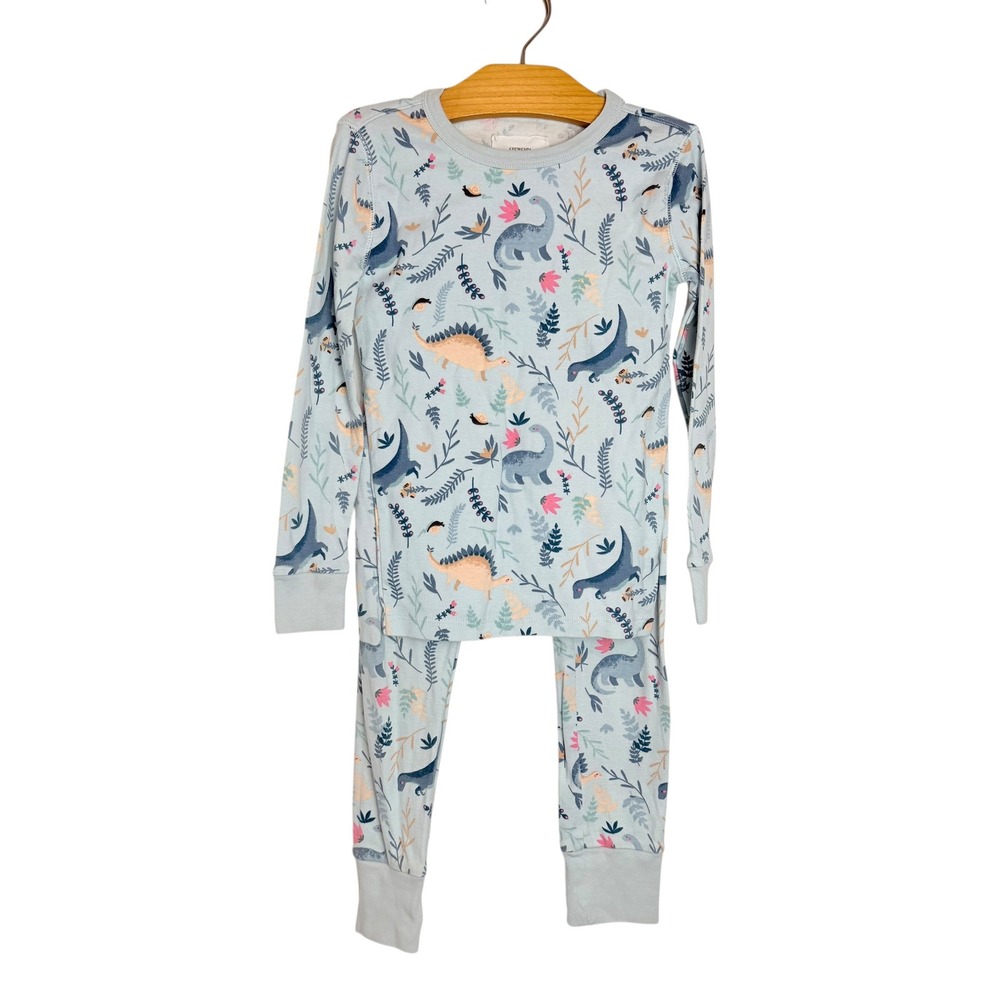 Crewcuts J.Crew Kids Size 6 Blue Dinosaur Cotton Pajama Set Long Sleeve Snug Fit